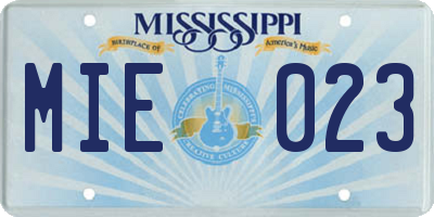 MS license plate MIE023