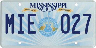 MS license plate MIE027