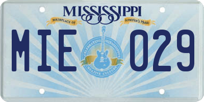 MS license plate MIE029