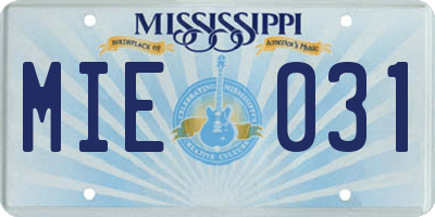 MS license plate MIE031