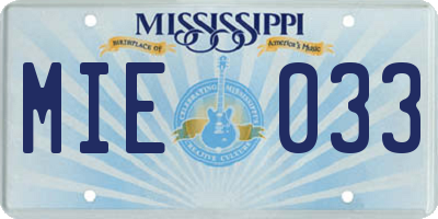 MS license plate MIE033
