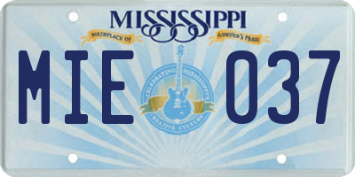 MS license plate MIE037