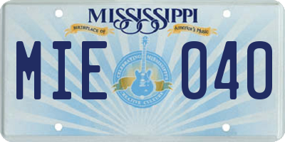 MS license plate MIE040