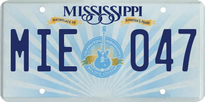 MS license plate MIE047