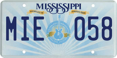 MS license plate MIE058