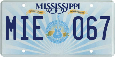 MS license plate MIE067