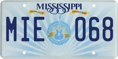 MS license plate MIE068