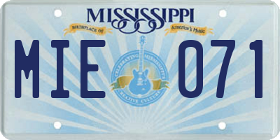 MS license plate MIE071
