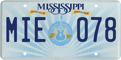 MS license plate MIE078