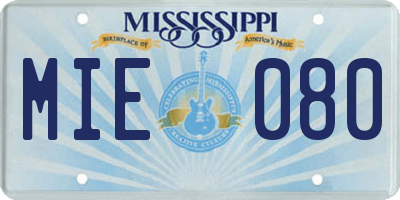 MS license plate MIE080