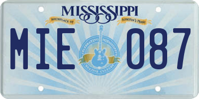 MS license plate MIE087