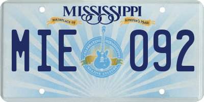 MS license plate MIE092