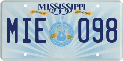 MS license plate MIE098