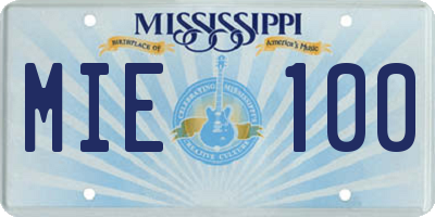 MS license plate MIE100