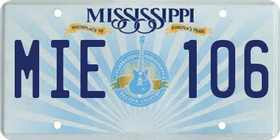 MS license plate MIE106