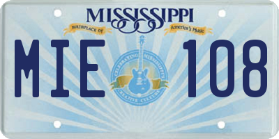 MS license plate MIE108