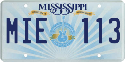 MS license plate MIE113
