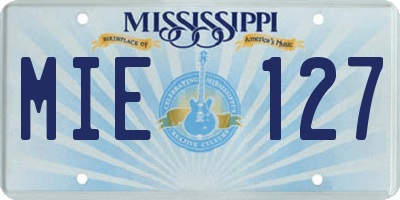MS license plate MIE127