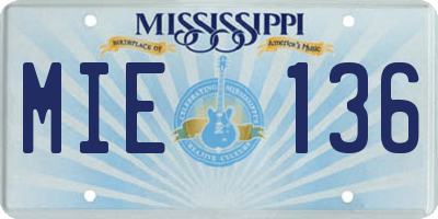 MS license plate MIE136