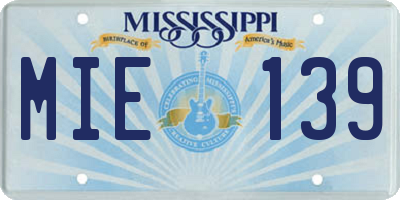 MS license plate MIE139