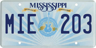 MS license plate MIE203