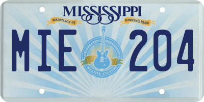MS license plate MIE204