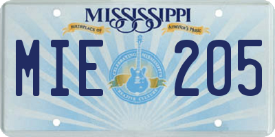 MS license plate MIE205