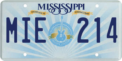 MS license plate MIE214