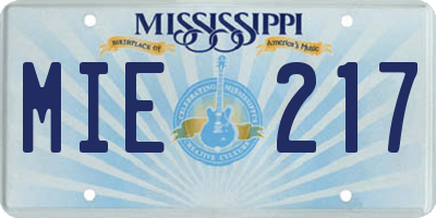 MS license plate MIE217