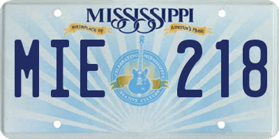 MS license plate MIE218