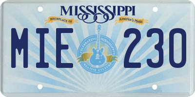 MS license plate MIE230
