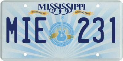 MS license plate MIE231
