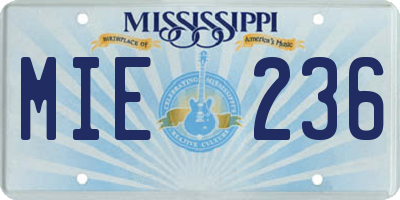 MS license plate MIE236