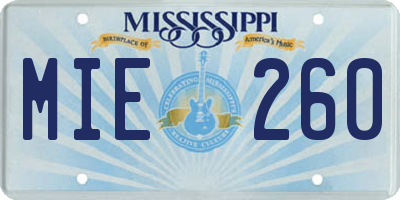 MS license plate MIE260