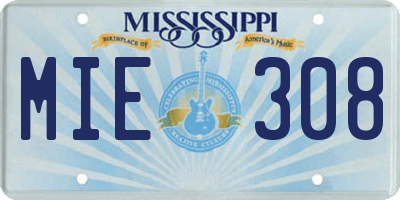 MS license plate MIE308