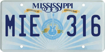 MS license plate MIE316