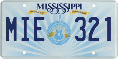 MS license plate MIE321