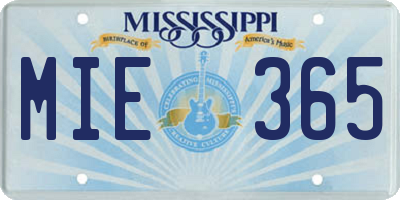 MS license plate MIE365