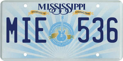 MS license plate MIE536