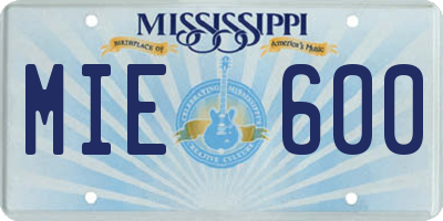 MS license plate MIE600