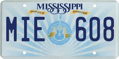MS license plate MIE608