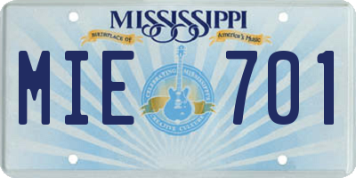 MS license plate MIE701
