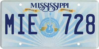 MS license plate MIE728