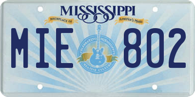 MS license plate MIE802