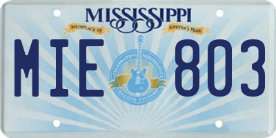 MS license plate MIE803