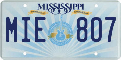 MS license plate MIE807