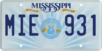 MS license plate MIE931