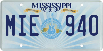 MS license plate MIE940