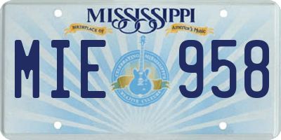 MS license plate MIE958