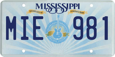 MS license plate MIE981